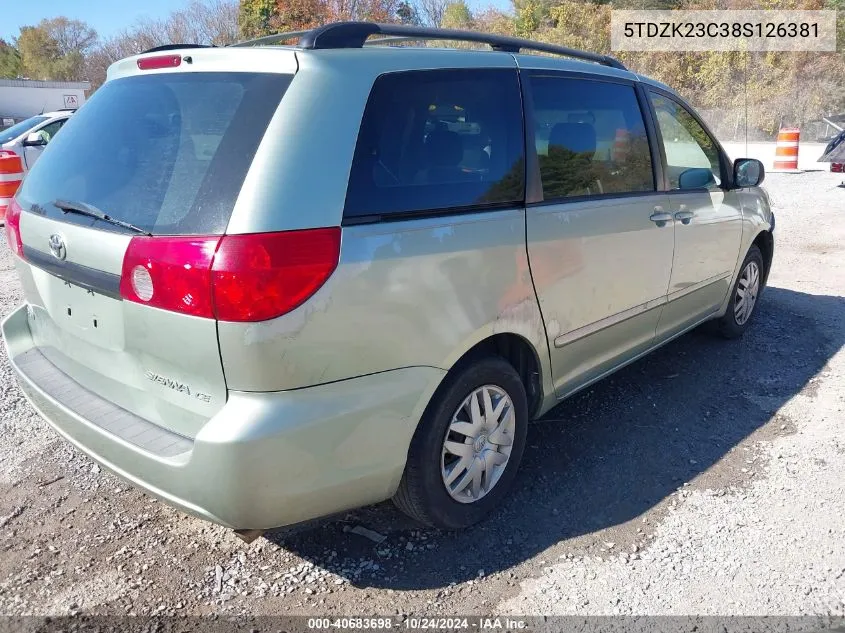 2008 Toyota Sienna Ce VIN: 5TDZK23C38S126381 Lot: 40683698