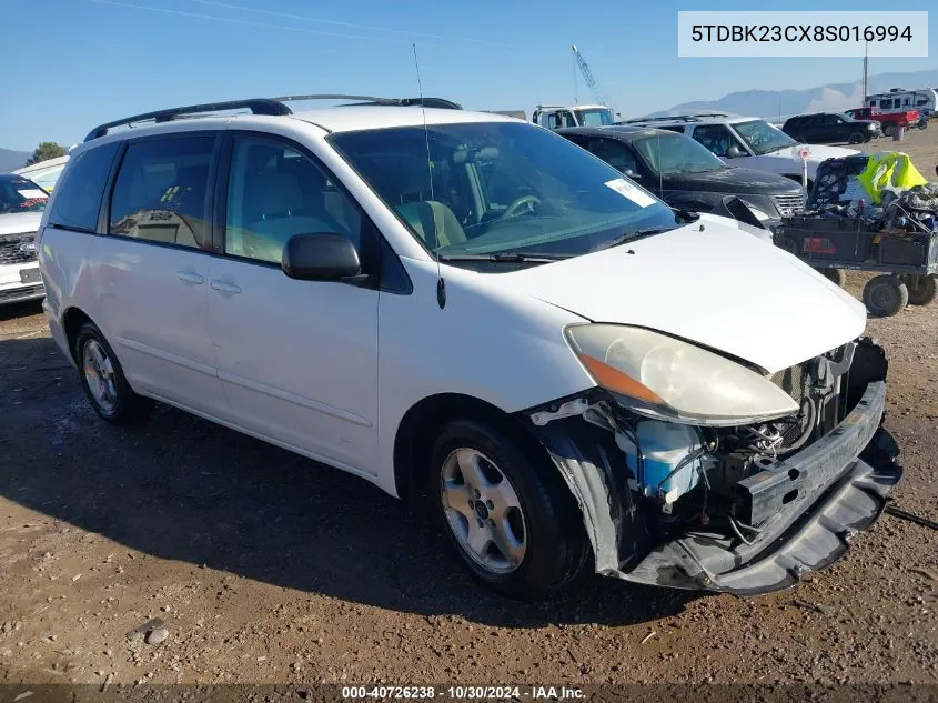 2008 Toyota Sienna Le VIN: 5TDBK23CX8S016994 Lot: 40726238