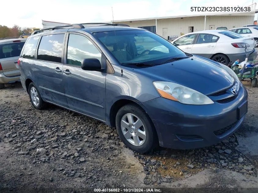 2008 Toyota Sienna Le VIN: 5TDZK23C38S192638 Lot: 40756082