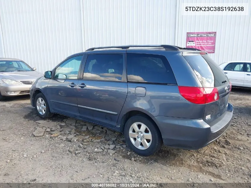 2008 Toyota Sienna Le VIN: 5TDZK23C38S192638 Lot: 40756082