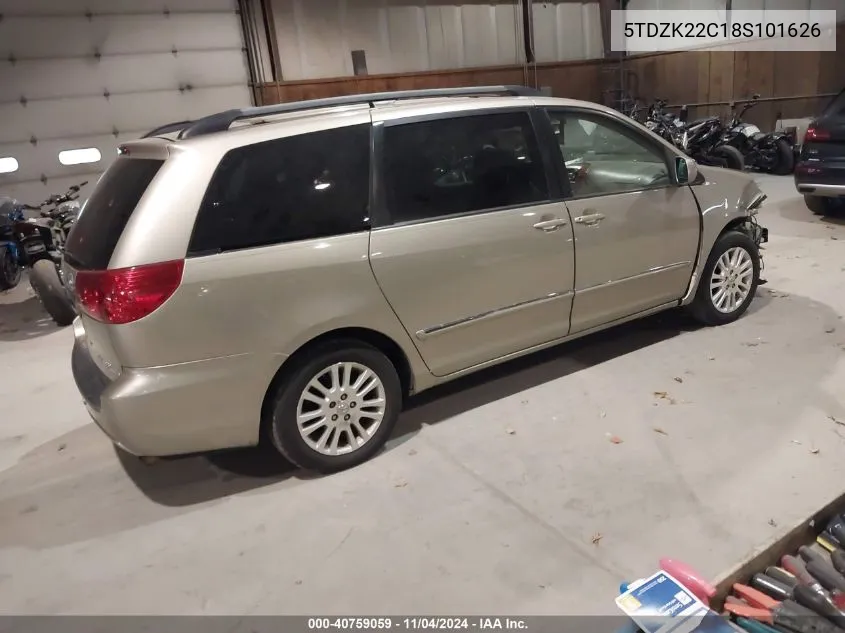 2008 Toyota Sienna Limited VIN: 5TDZK22C18S101626 Lot: 40759059