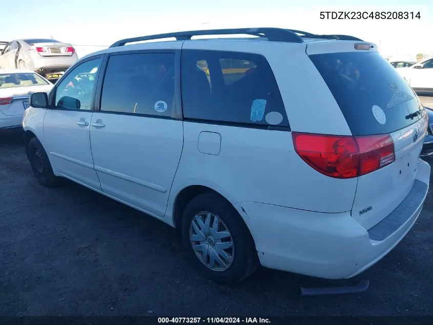 2008 Toyota Sienna Le VIN: 5TDZK23C48S208314 Lot: 40773257