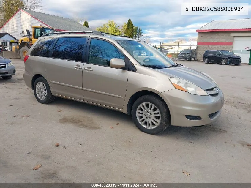 2008 Toyota Sienna Xle VIN: 5TDBK22C58S008934 Lot: 40820339