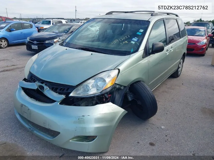 2008 Toyota Sienna Le VIN: 5TDZK23C78S212762 Lot: 40823031