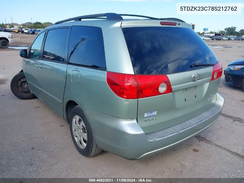 2008 Toyota Sienna Le VIN: 5TDZK23C78S212762 Lot: 40823031