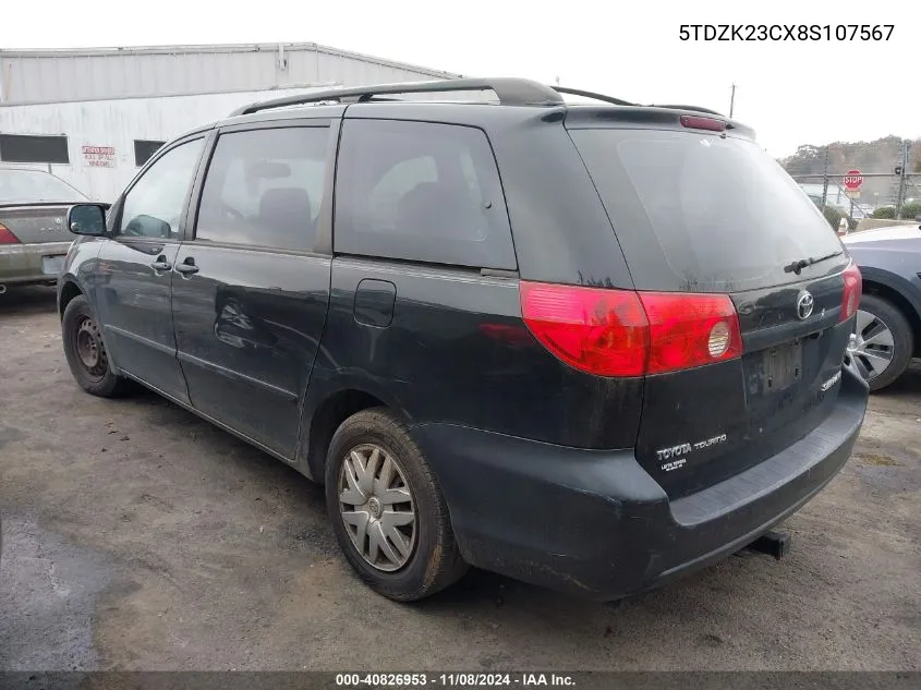 2008 Toyota Sienna Ce VIN: 5TDZK23CX8S107567 Lot: 40826953