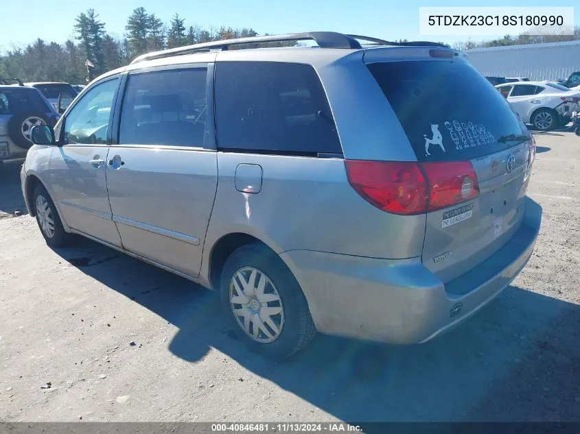 2008 Toyota Sienna Le VIN: 5TDZK23C18S180990 Lot: 40846481