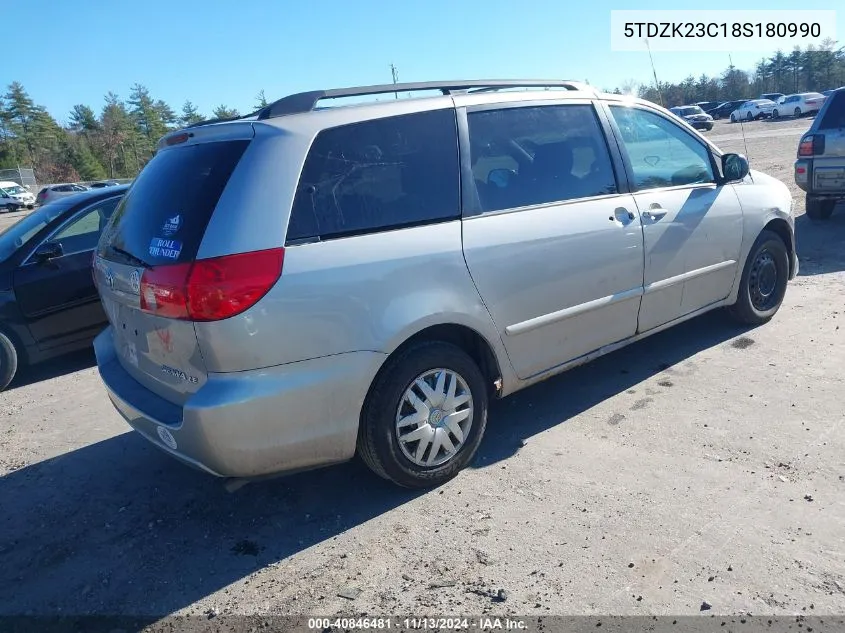 2008 Toyota Sienna Le VIN: 5TDZK23C18S180990 Lot: 40846481