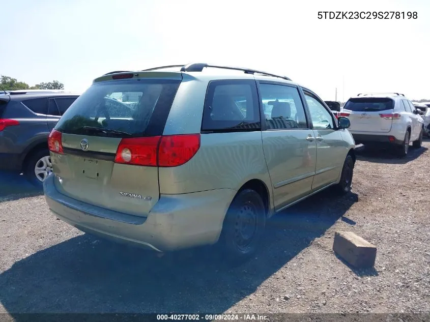 2009 Toyota Sienna Ce VIN: 5TDZK23C29S278198 Lot: 40277002