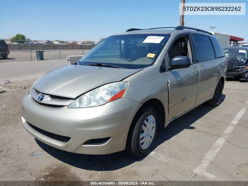 2009 Toyota Sienna Le VIN: 5TDZK23C89S232262 Lot: 40304491