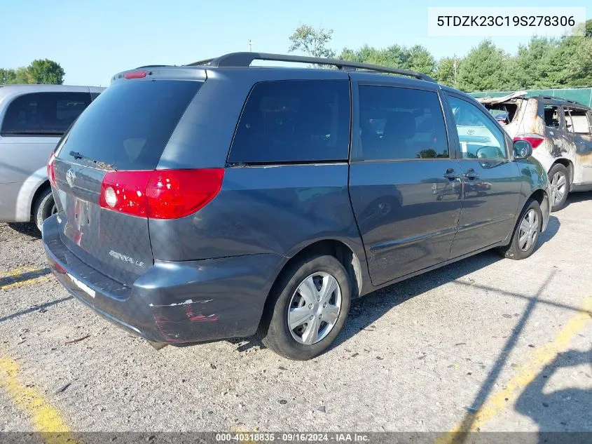 2009 Toyota Sienna Ce/Le VIN: 5TDZK23C19S278306 Lot: 40318835