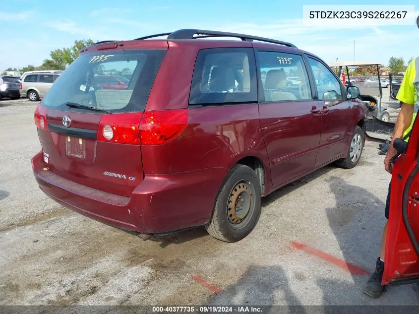 2009 Toyota Sienna Ce VIN: 5TDZK23C39S262267 Lot: 40377735