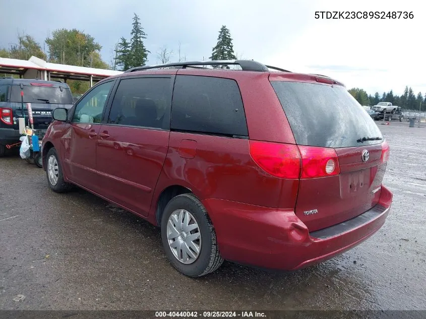 2009 Toyota Sienna Le VIN: 5TDZK23C89S248736 Lot: 40440042