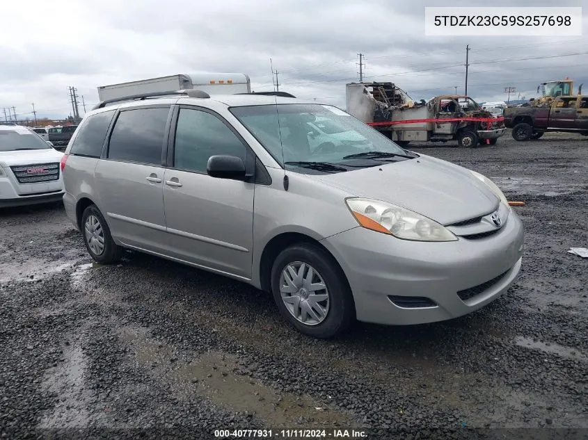 2009 Toyota Sienna Le VIN: 5TDZK23C59S257698 Lot: 40777931