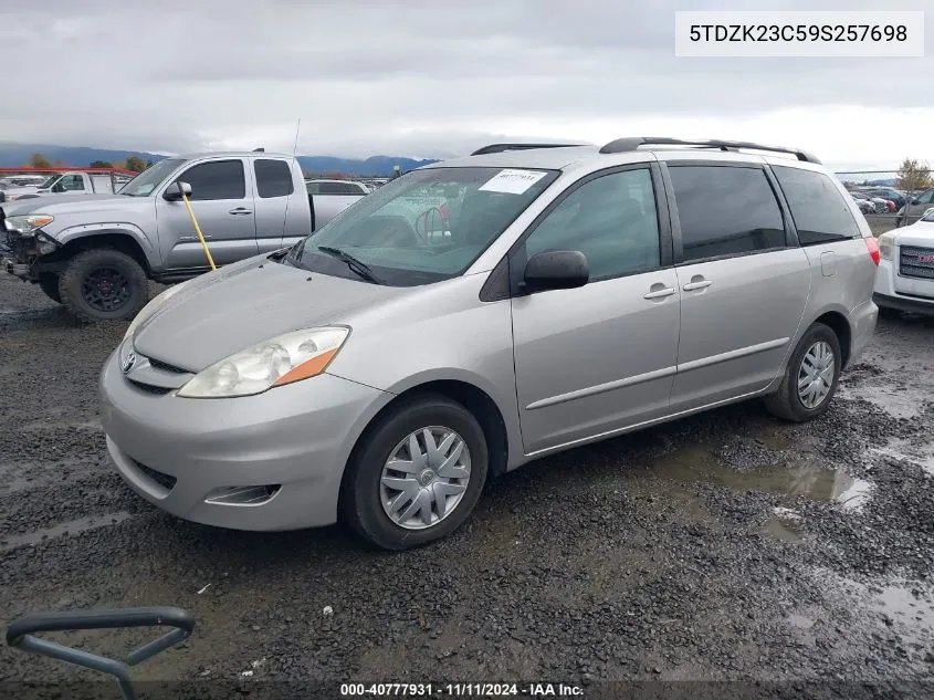 2009 Toyota Sienna Le VIN: 5TDZK23C59S257698 Lot: 40777931