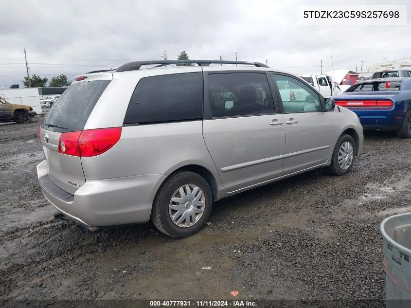 2009 Toyota Sienna Le VIN: 5TDZK23C59S257698 Lot: 40777931