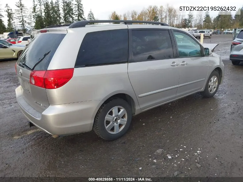 2009 Toyota Sienna Xle VIN: 5TDZK22C19S262432 Lot: 40829858