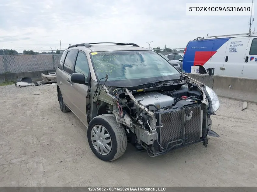 5TDZK4CC9AS316610 2010 Toyota Sienna Ce 7 Passenger