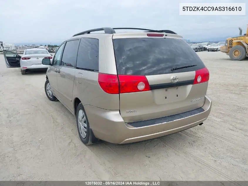 5TDZK4CC9AS316610 2010 Toyota Sienna Ce 7 Passenger