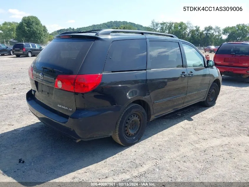 2010 Toyota Sienna Le VIN: 5TDKK4CC1AS309006 Lot: 40097501