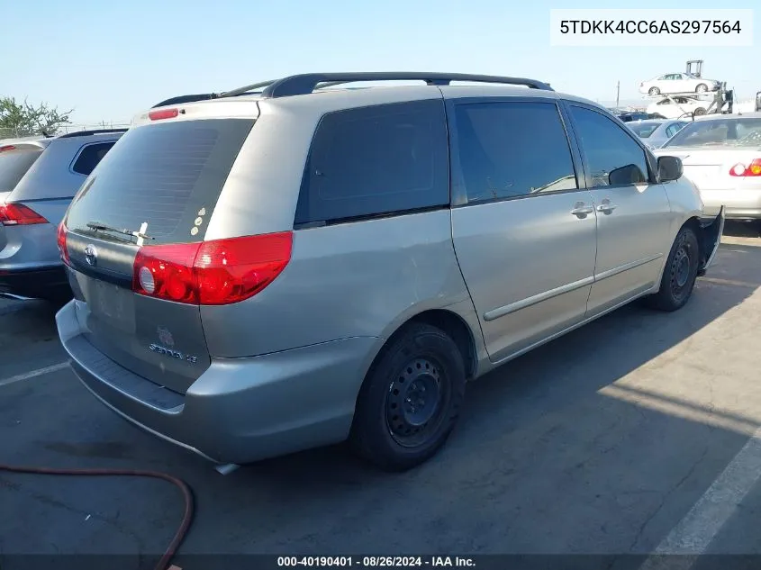 2010 Toyota Sienna Ce VIN: 5TDKK4CC6AS297564 Lot: 40190401