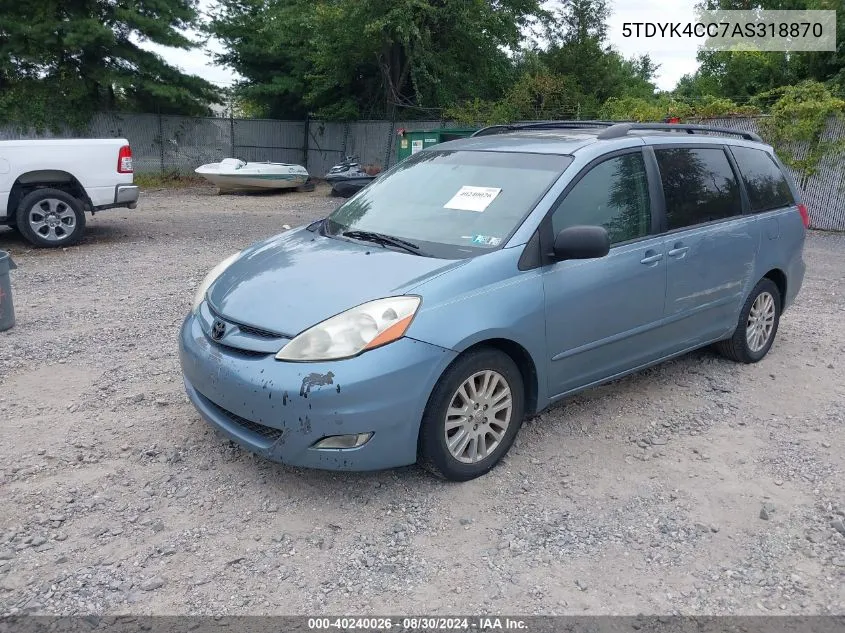 2010 Toyota Sienna Xle VIN: 5TDYK4CC7AS318870 Lot: 40240026