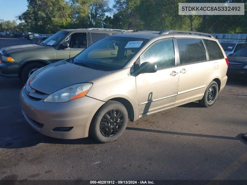 2010 Toyota Sienna Le VIN: 5TDKK4CC8AS332492 Lot: 40281912