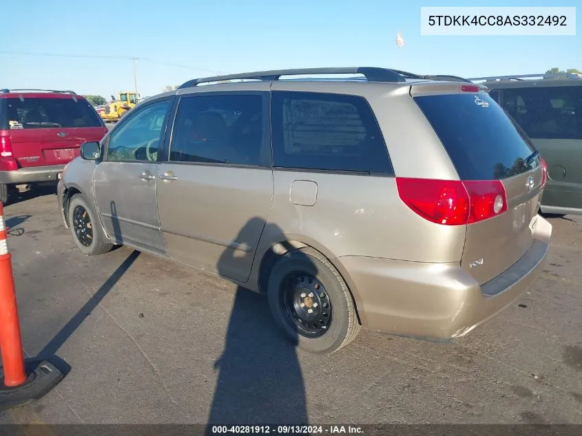 2010 Toyota Sienna Le VIN: 5TDKK4CC8AS332492 Lot: 40281912