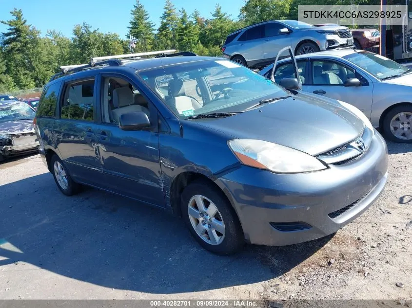 2010 Toyota Sienna Le VIN: 5TDKK4CC6AS298925 Lot: 40282701