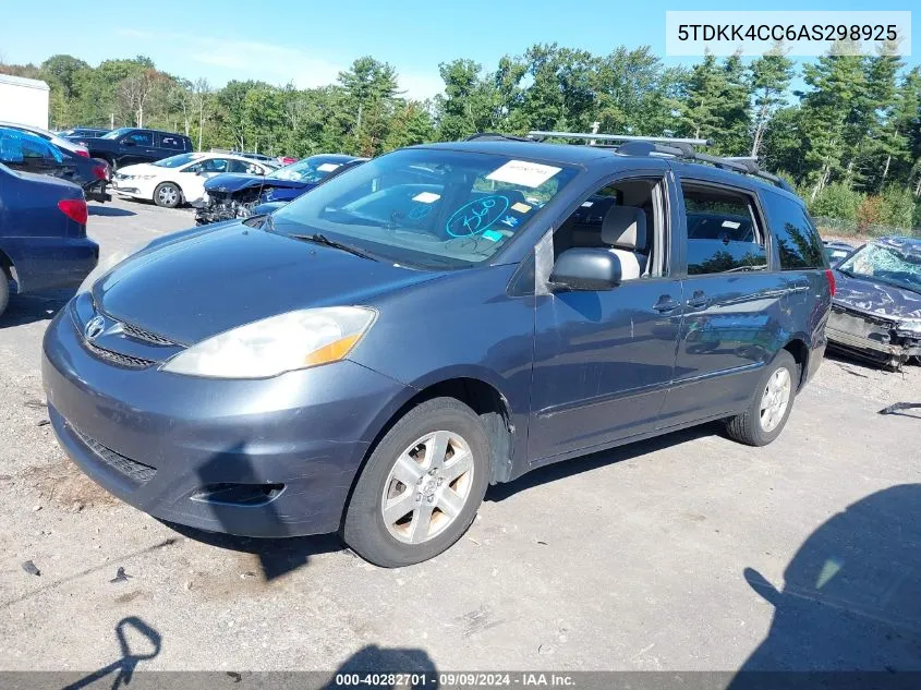 2010 Toyota Sienna Le VIN: 5TDKK4CC6AS298925 Lot: 40282701