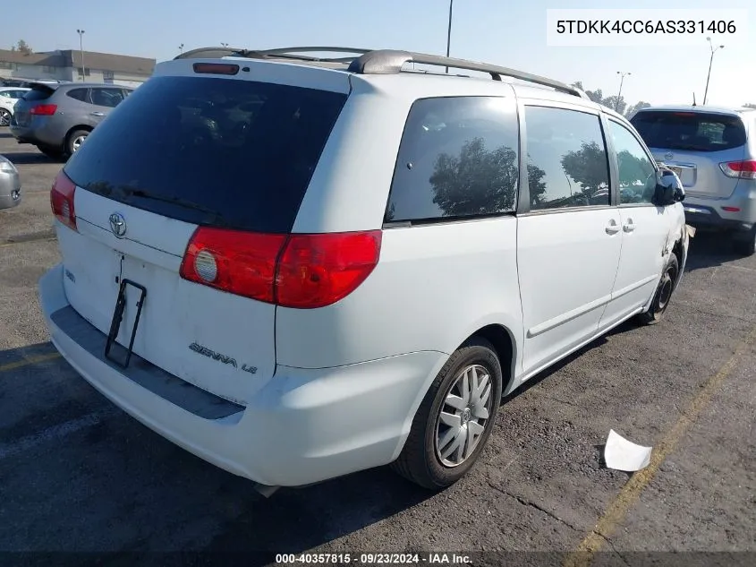 5TDKK4CC6AS331406 2010 Toyota Sienna Le