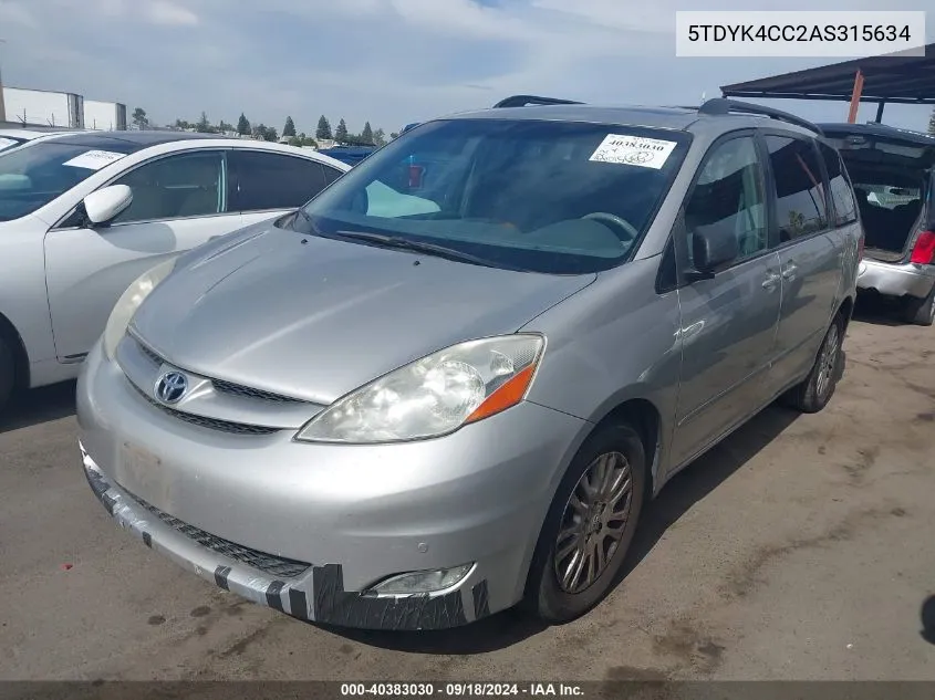 2010 Toyota Sienna Xle VIN: 5TDYK4CC2AS315634 Lot: 40383030