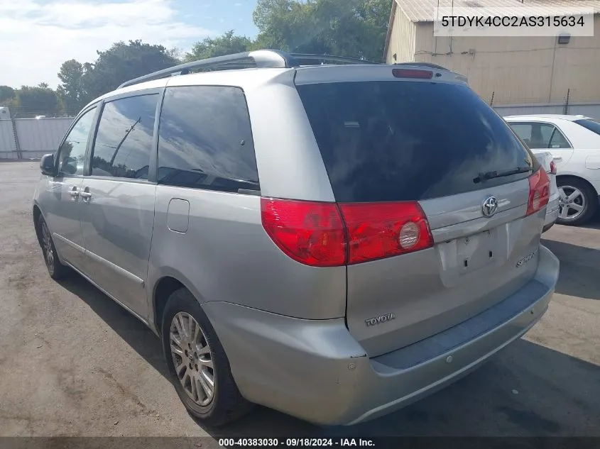 2010 Toyota Sienna Xle VIN: 5TDYK4CC2AS315634 Lot: 40383030