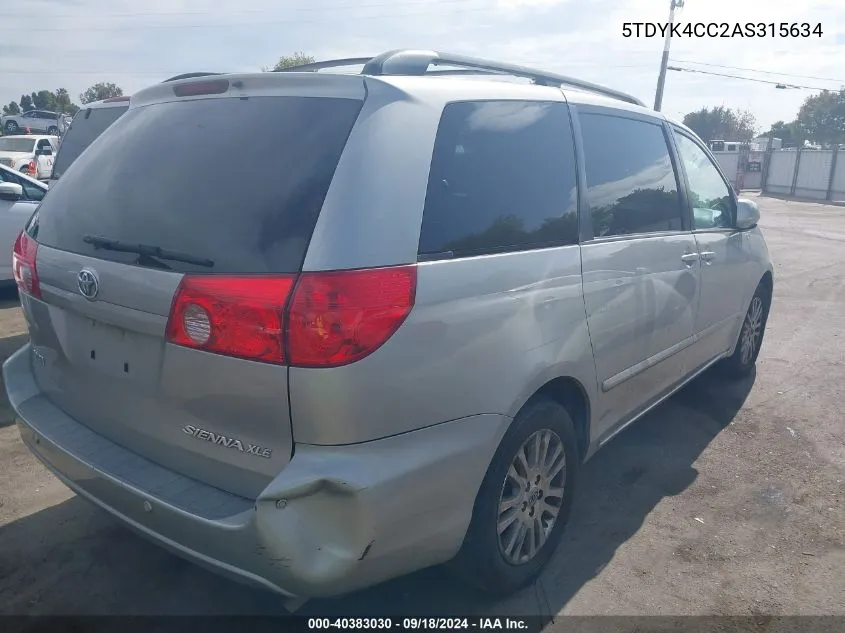 2010 Toyota Sienna Xle VIN: 5TDYK4CC2AS315634 Lot: 40383030