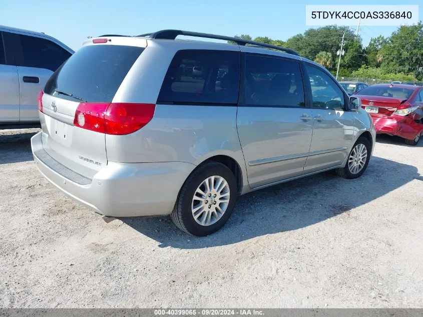 2010 Toyota Sienna Xle VIN: 5TDYK4CC0AS336840 Lot: 40399065