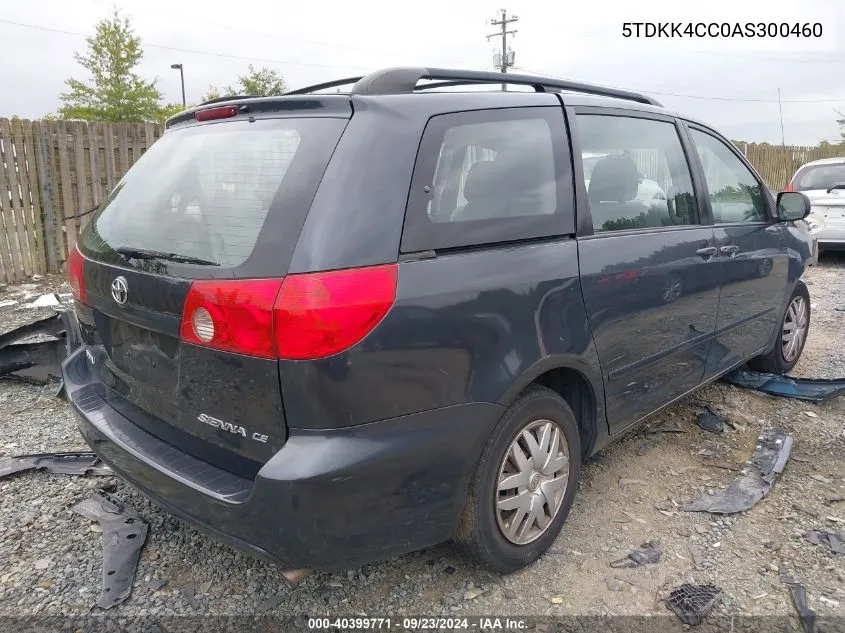 2010 Toyota Sienna Ce VIN: 5TDKK4CC0AS300460 Lot: 40399771