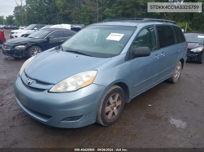 2010 Toyota Sienna Ce/Le VIN: 5TDKK4CC9AS325759 Lot: 40420985