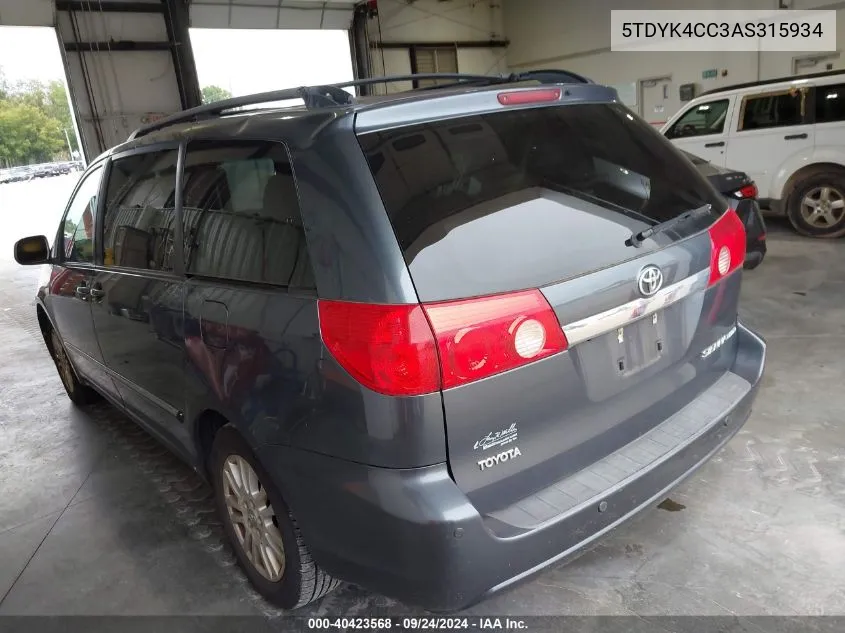 5TDYK4CC3AS315934 2010 Toyota Sienna Limited