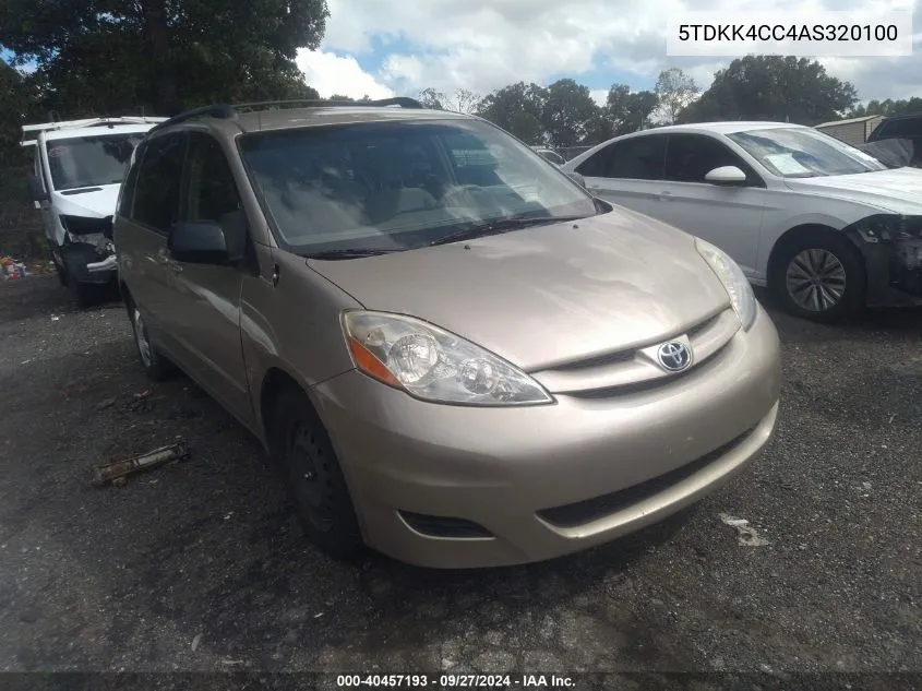 2010 Toyota Sienna Le VIN: 5TDKK4CC4AS320100 Lot: 40457193