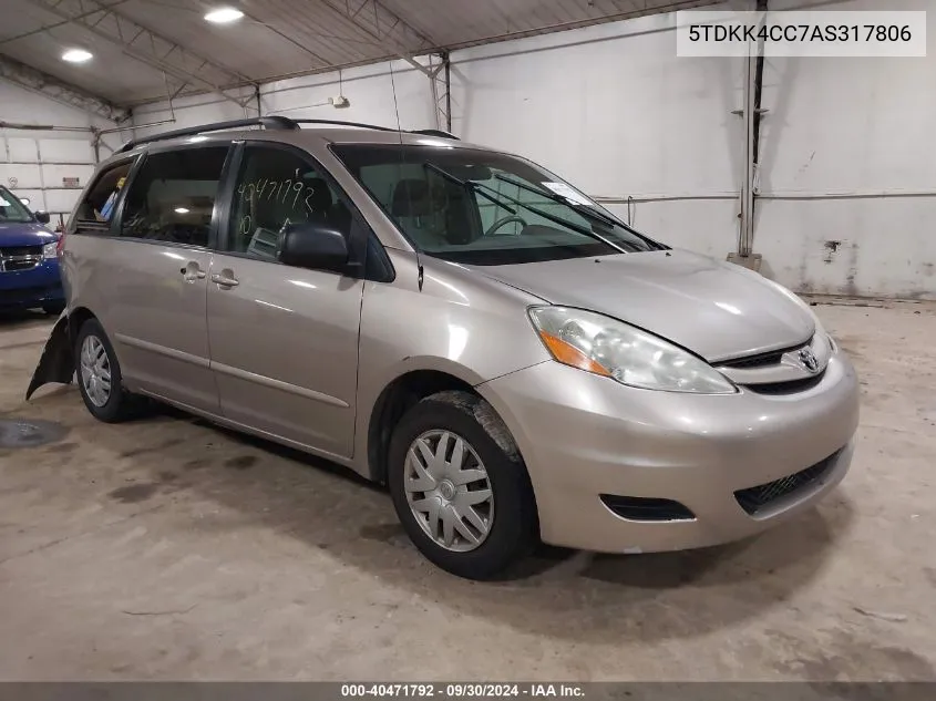 2010 Toyota Sienna Le VIN: 5TDKK4CC7AS317806 Lot: 40471792