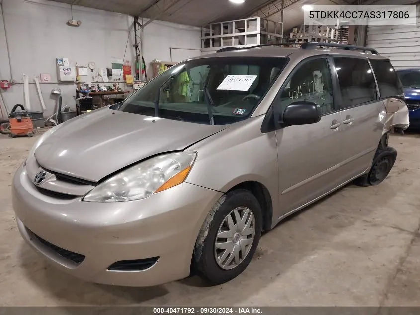 2010 Toyota Sienna Le VIN: 5TDKK4CC7AS317806 Lot: 40471792