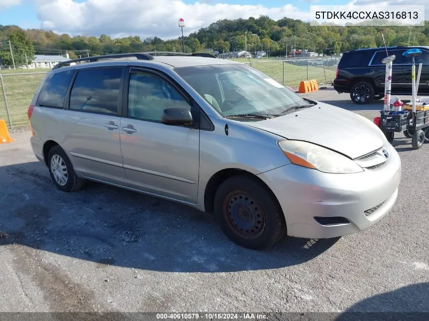 2010 Toyota Sienna Le VIN: 5TDKK4CCXAS316813 Lot: 40610579