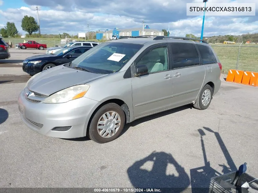 2010 Toyota Sienna Le VIN: 5TDKK4CCXAS316813 Lot: 40610579