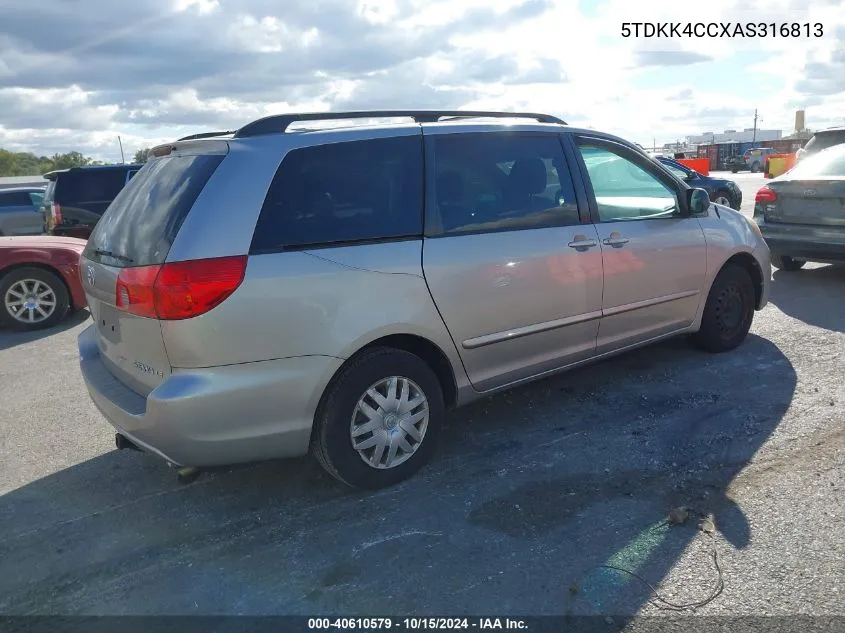 2010 Toyota Sienna Le VIN: 5TDKK4CCXAS316813 Lot: 40610579