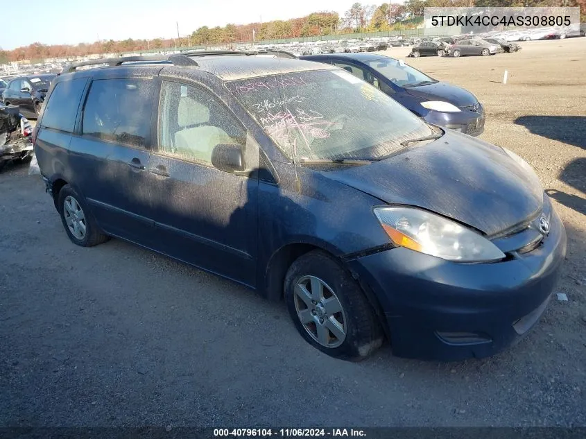 2010 Toyota Sienna Le VIN: 5TDKK4CC4AS308805 Lot: 40796104