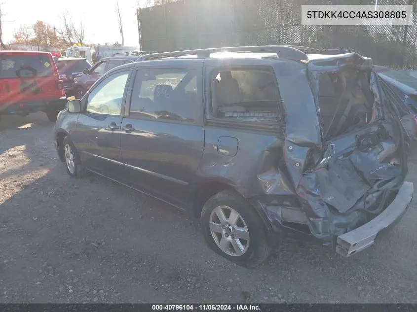 2010 Toyota Sienna Le VIN: 5TDKK4CC4AS308805 Lot: 40796104