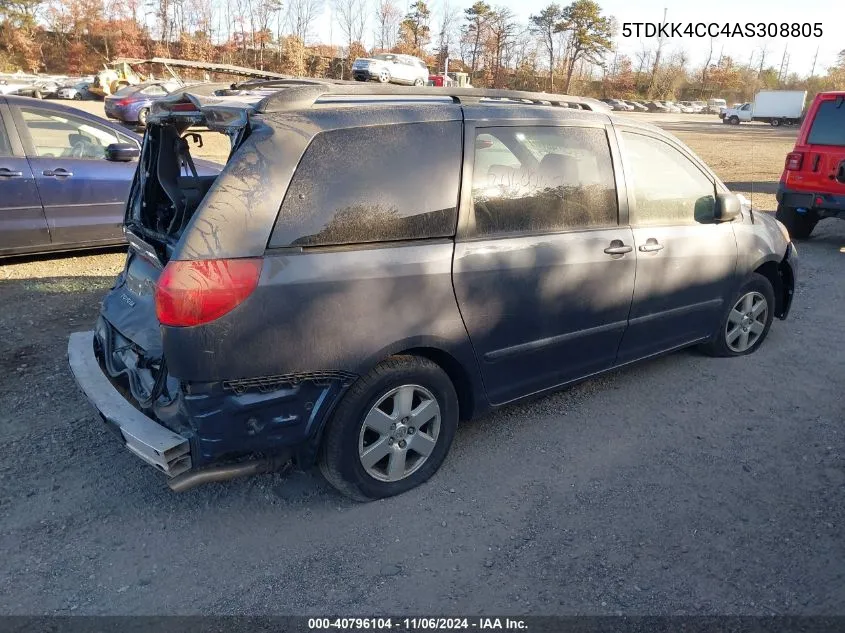 2010 Toyota Sienna Le VIN: 5TDKK4CC4AS308805 Lot: 40796104