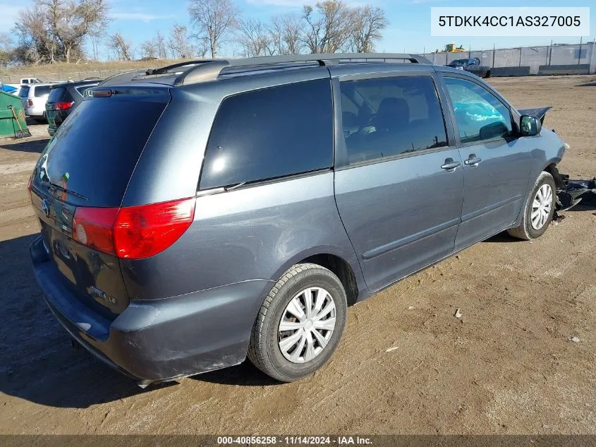 2010 Toyota Sienna Le VIN: 5TDKK4CC1AS327005 Lot: 40856258