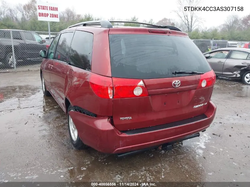 2010 Toyota Sienna Le VIN: 5TDKK4CC3AS307158 Lot: 40856556