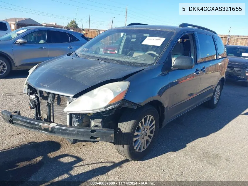 2010 Toyota Sienna Le VIN: 5TDKK4CCXAS321655 Lot: 40857080